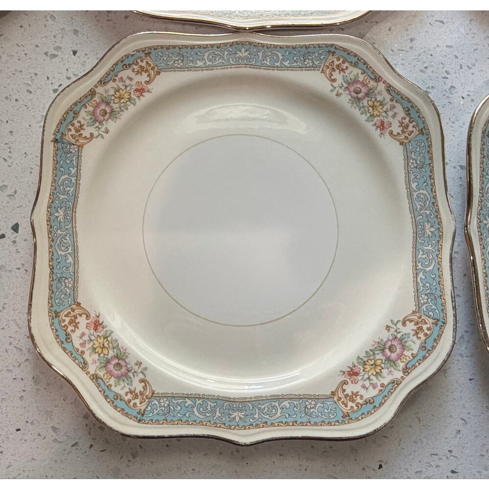 Vintage Set of 10 1948 Homer Laughlin Nautilus Floral Gold Trim 8” Salad Plates - Picture 2 of 4